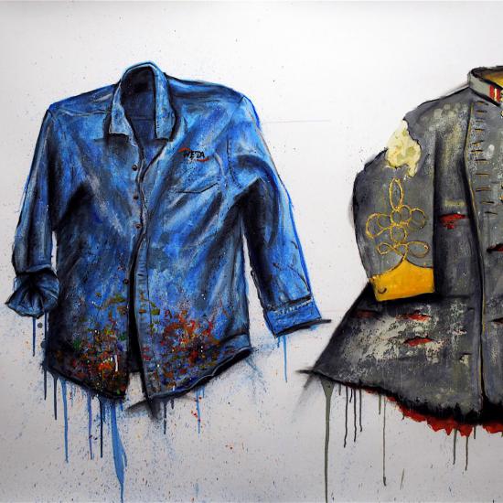 Double workshirt 42x38 oil and dry pigment on paper.
