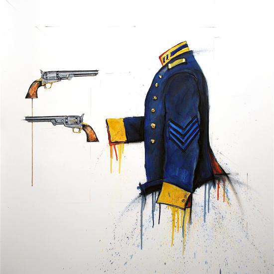 Cap and Ball-Blue Chevron, oil and dry pigment on paper 42x40