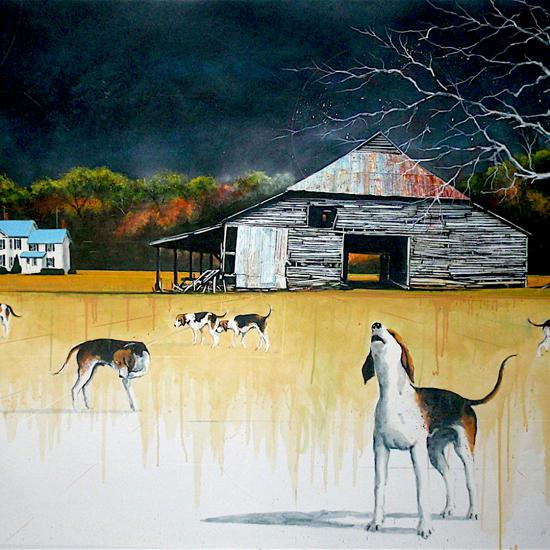 Dogs  Trot A Lot, oil on paper 34x42 