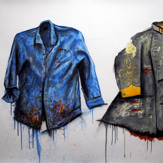 Double Workshirt, oil and dry pigment on paper 42x38