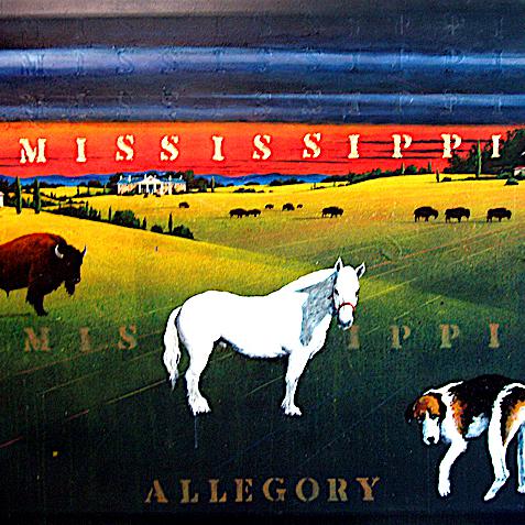 Mississippi Allegory, polymer paint and gold leaf on canvas 52 x 68