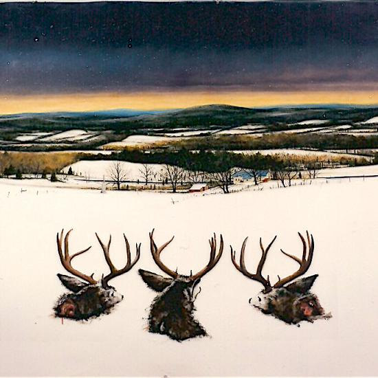 Three Deer Head for Antietam, oil and dry pigment on paper 48x96